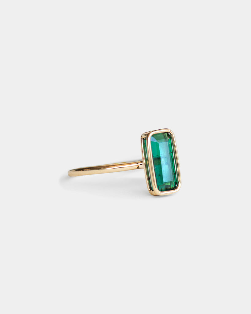 14k Step Cut Green Tourmaline Floating Ring