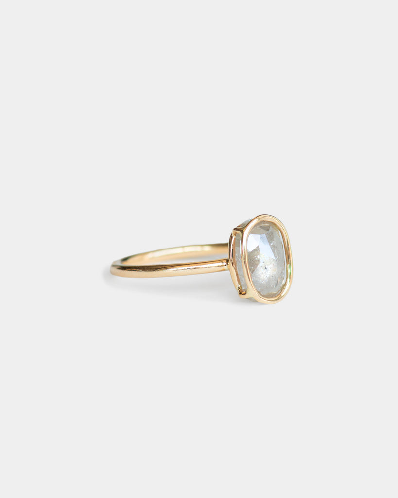 14k Oval Mineral Diamond Floating Ring