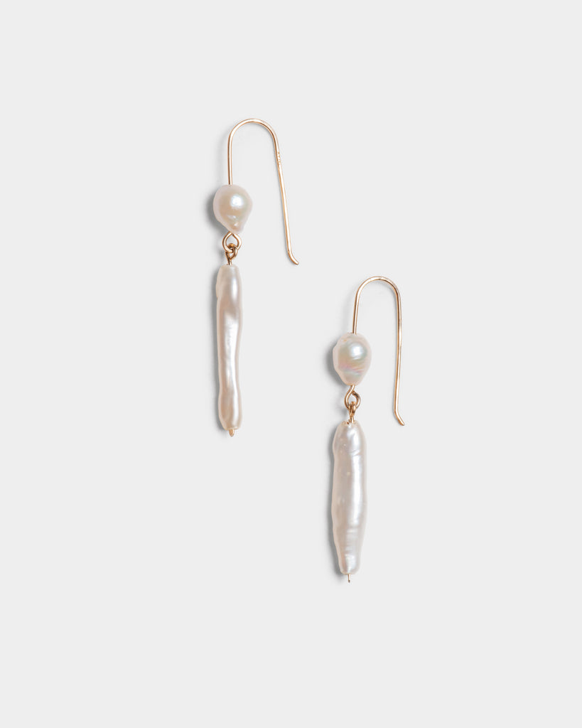 Biwa Pearl Double Drop Earrings