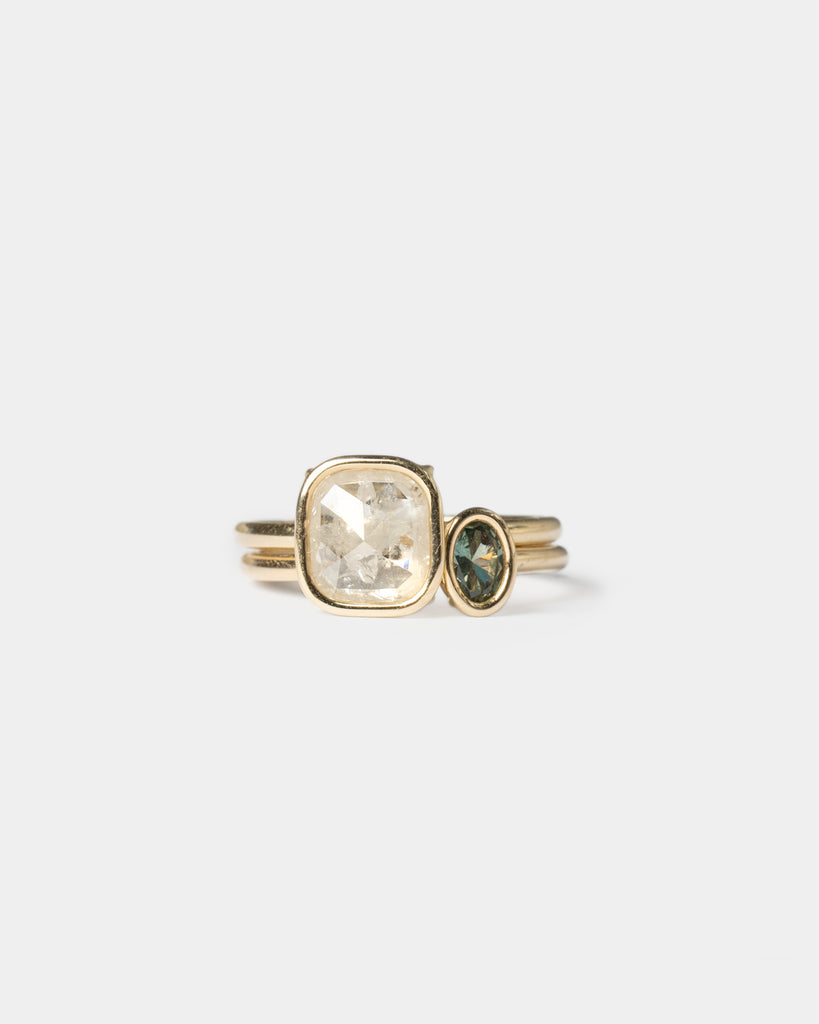 14k Mineral Diamond and Sapphire Toi et Moi Floating Rings