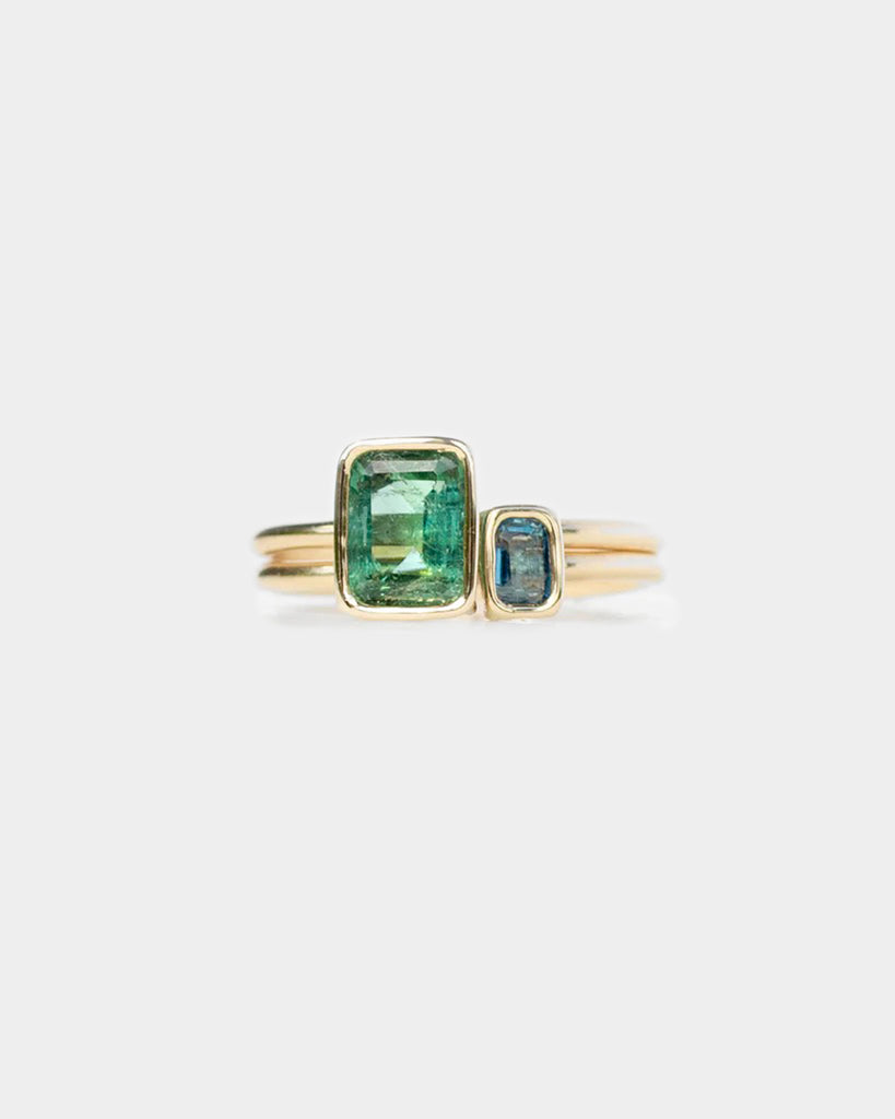 14k Blue Pine Toi et Moi Floating Diamond Rings
