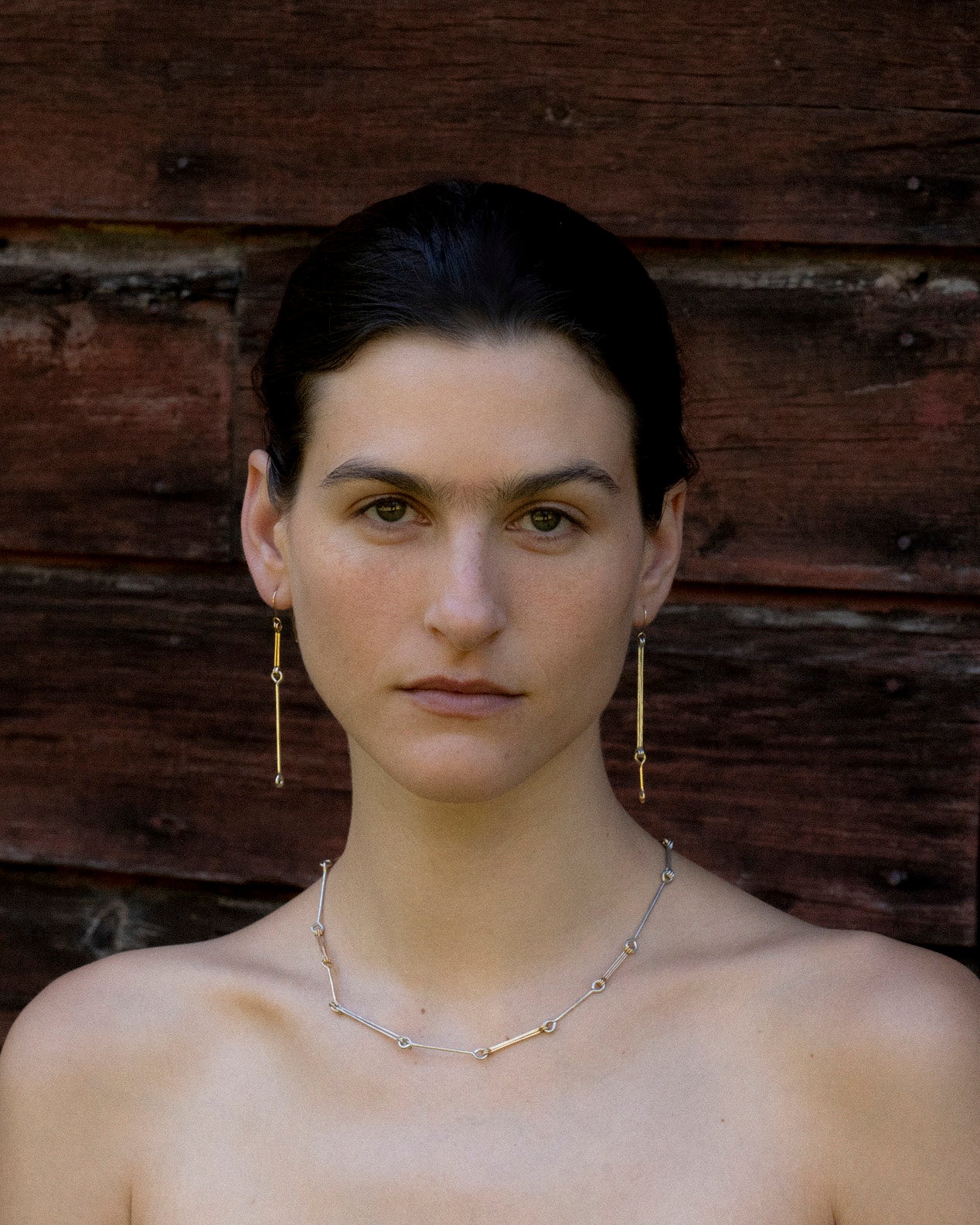 Mixed Metals Triple Bone Chain Earrings