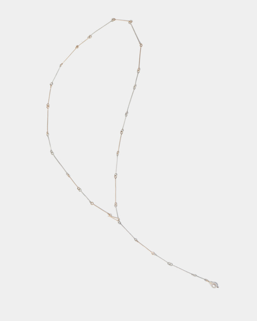 Mixed Metals Pearl Bone Chain Necklace