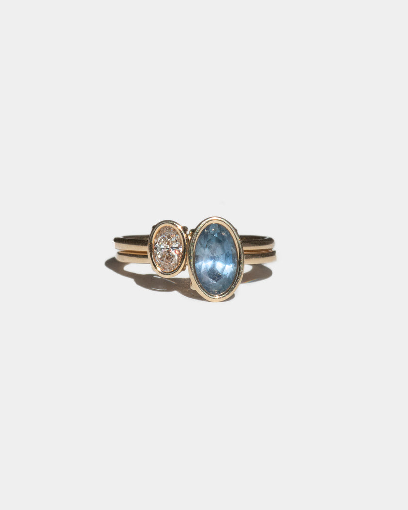 14k Oval Sapphire and Diamond Toi et Moi Floating Rings