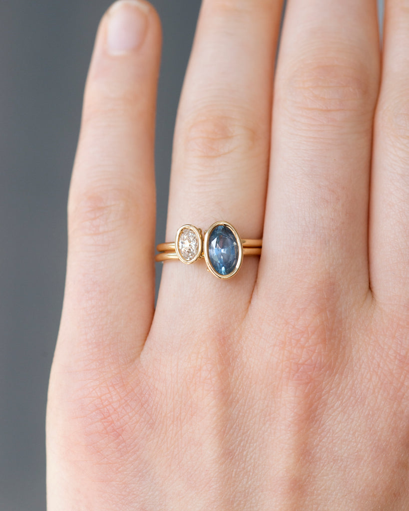 14k Oval Sapphire and Diamond Toi et Moi Floating Rings