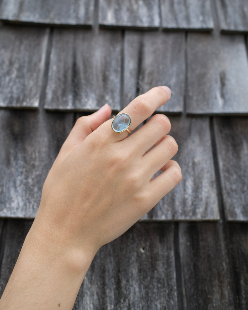14k Pearl Blue Floating Ring
