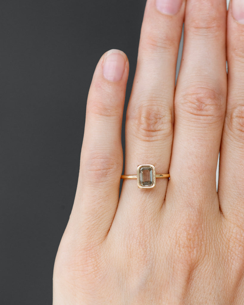 14k Olive Emerald Cut Diamond Ring