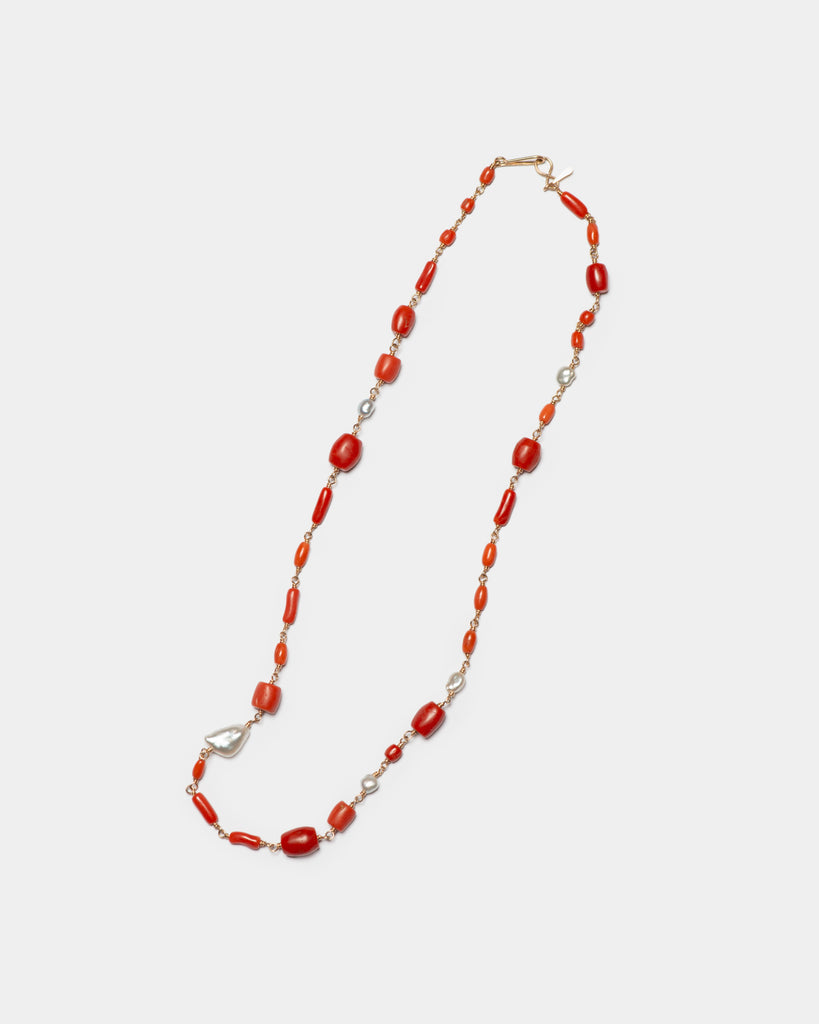 14k Coral and Keshi Rosario Necklace
