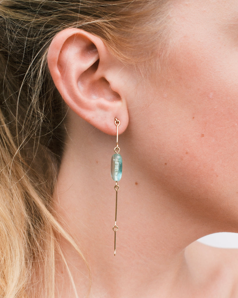 14k Blue Emerald Bone Chain Earrings