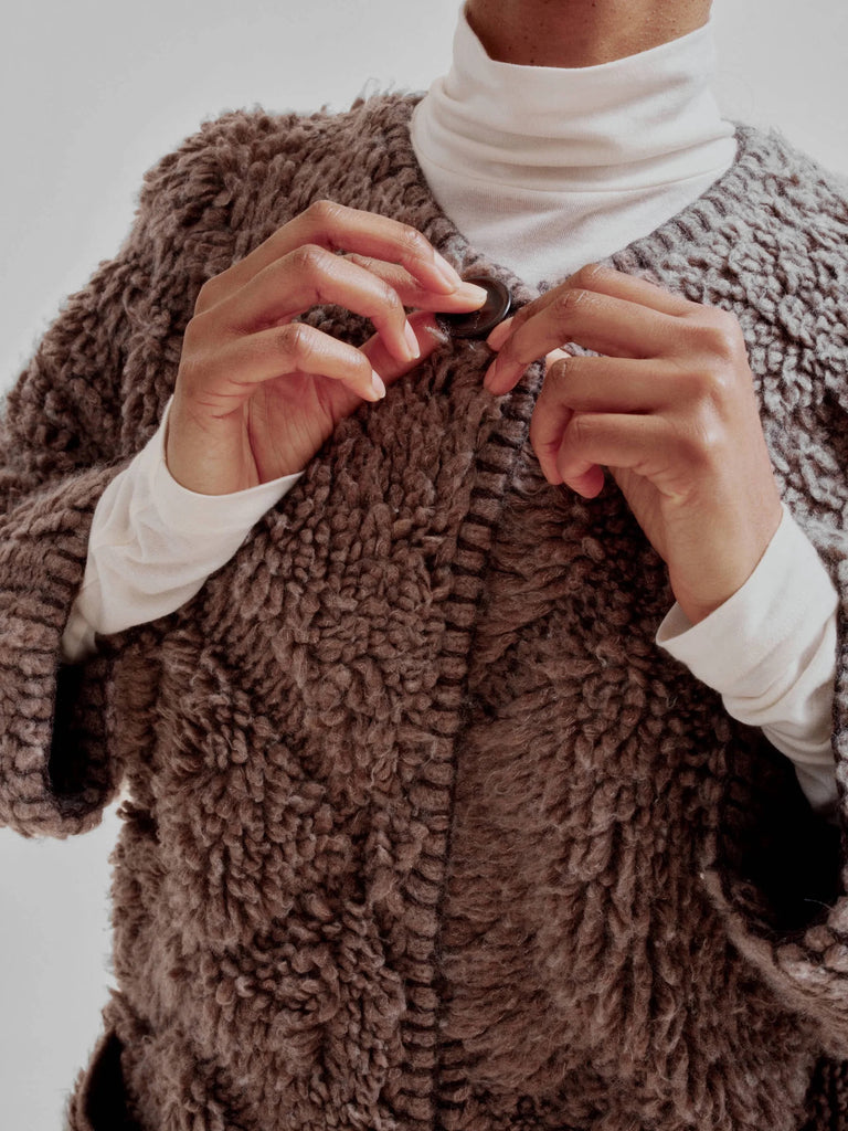 Sayaka Davis - Pile Knit Coat in Taupe