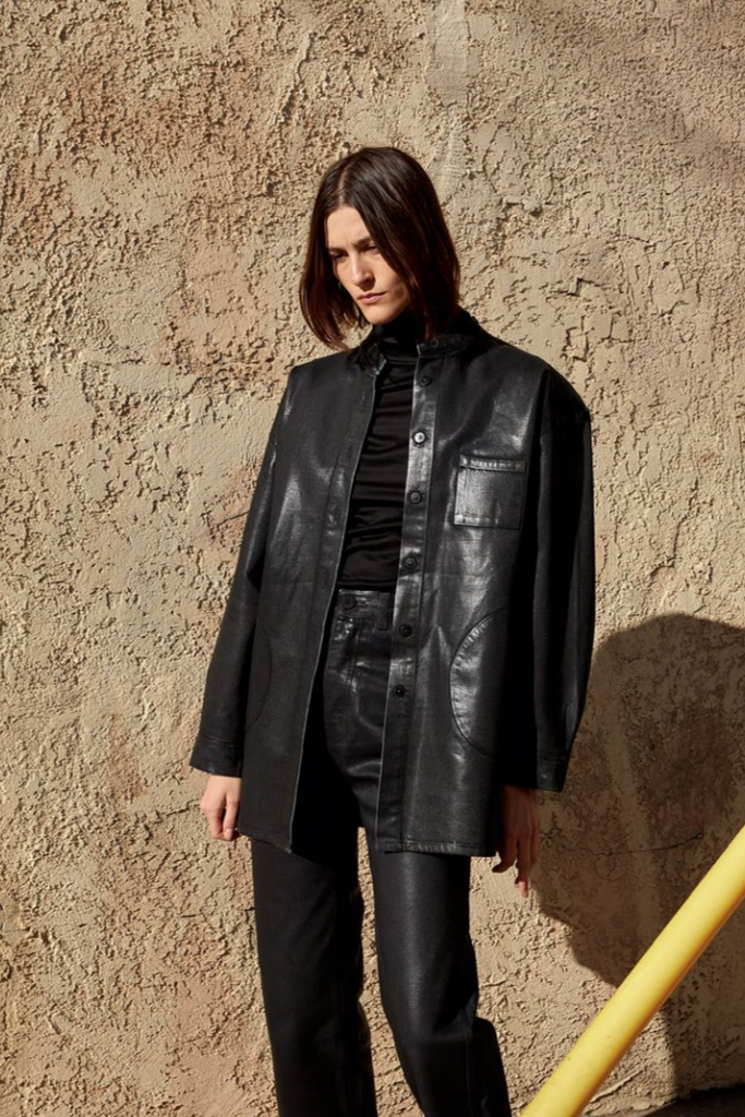 Jesse Kamm - Band Collar Okuda Jacket in Japanese Denim / Black Laquer