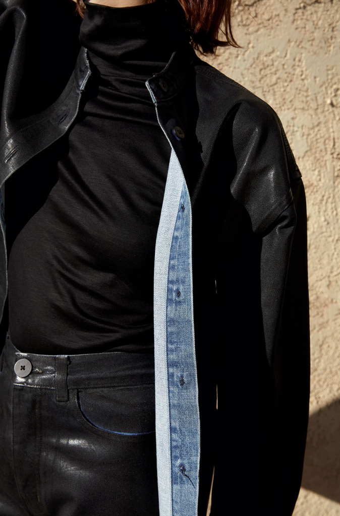 Jesse Kamm - Band Collar Okuda Jacket in Japanese Denim / Black Laquer