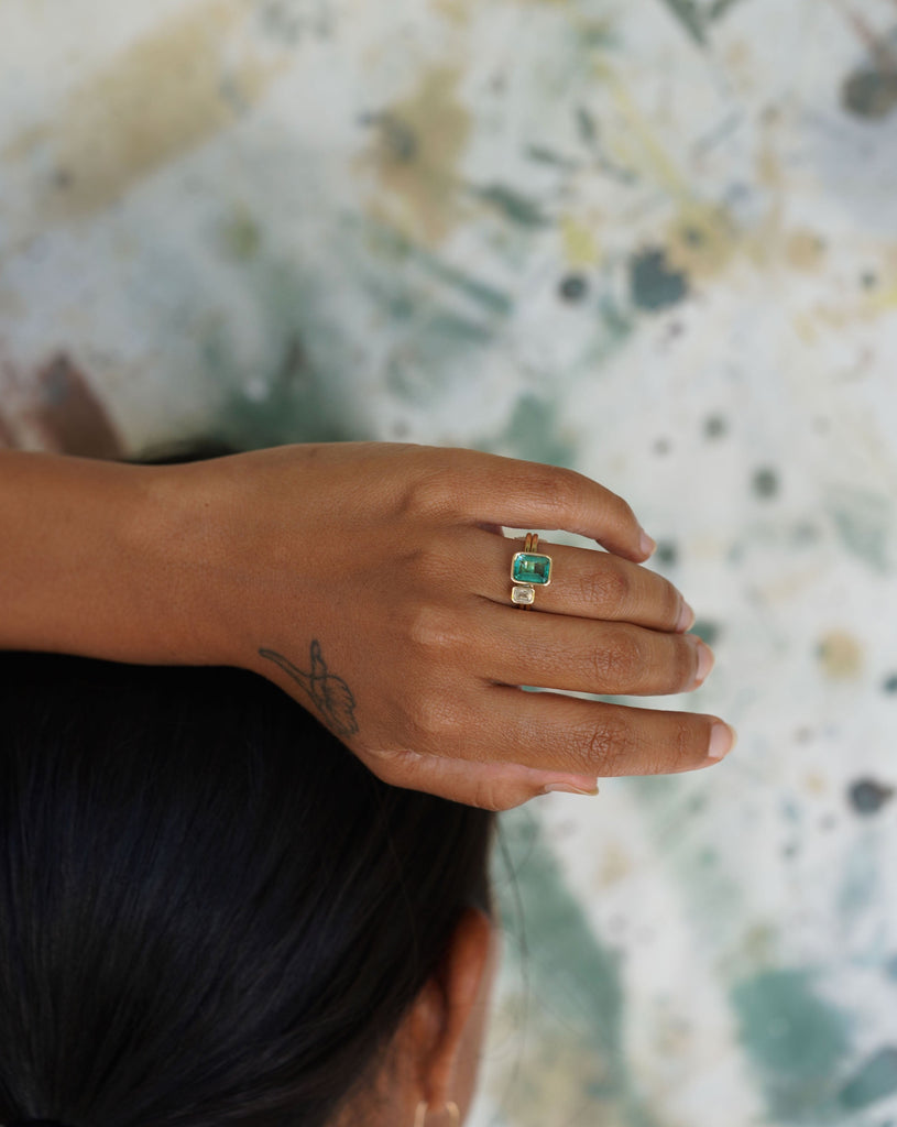 14k Blue Pine Toi et Moi Floating Diamond Rings
