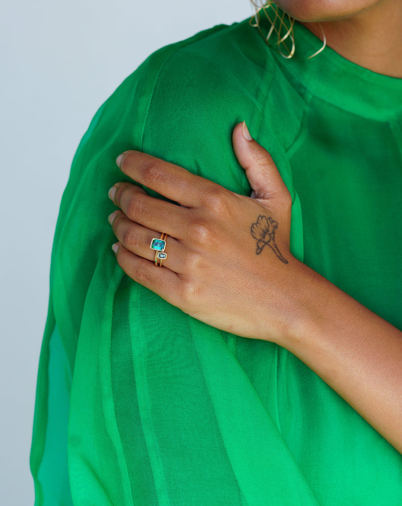 14k Blue Pine Toi et Moi Floating Diamond Rings